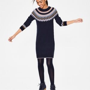 Boden Navy Sweater Dress with Fair Isle Pattern 16